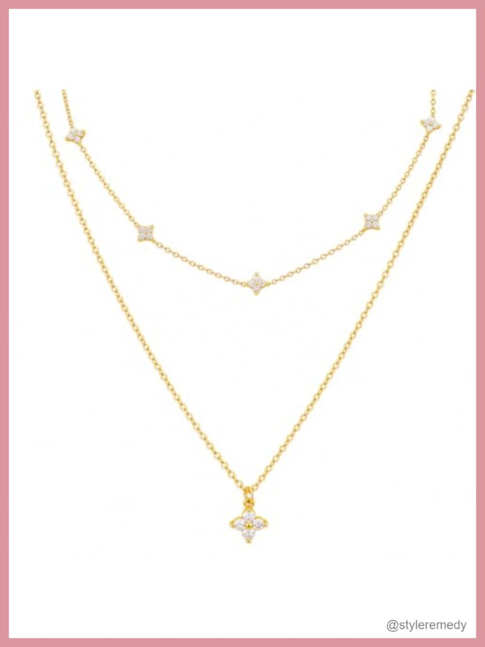 14K Gold Plated Layered Necklace Set Clover Initial Letter Stackable Dainty